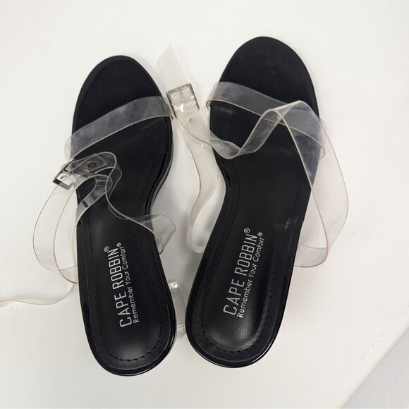 Cape Robbin Wisdom Black Clear Strappy Chunky Heel Sandals Size 7 In Box - Picture 6 of 8